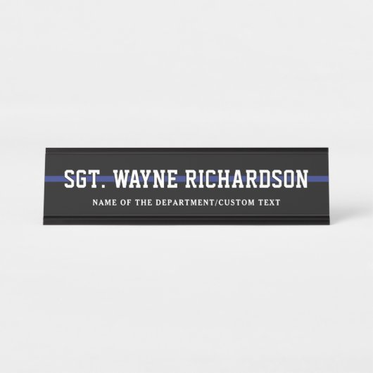 Personalisierter Polizeibeamter Thin Blue Line Schreibtischnamensplakette (Vorderseite )