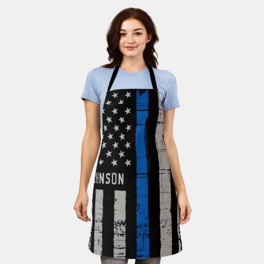 Personalisierter Polizeibeamter Thin Blue Line Schürze (Getragen)