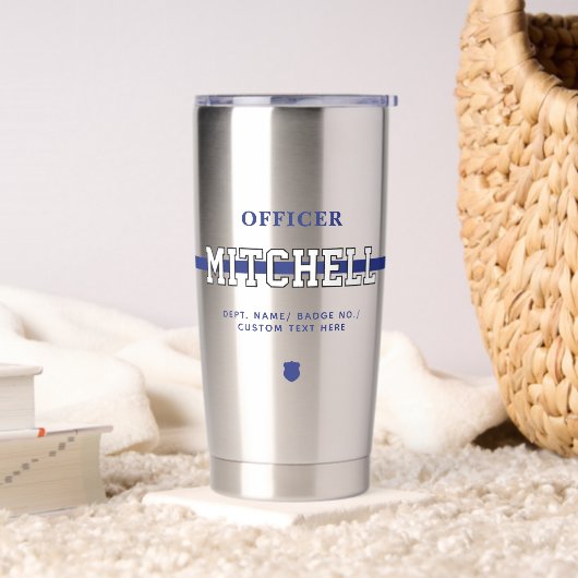 Personalisierter Polizeibeamter Thin Blue Line Thermobecher (Wohnzimmer)