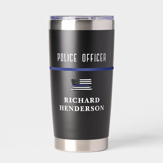 Personalisierter Polizeibeamter Thin Blue Line Thermobecher (Vorderseite)
