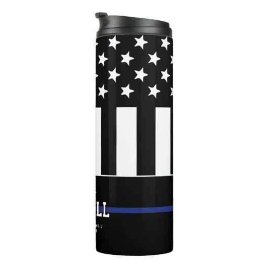 Personalisierter Polizeibeamter Thin Blue Line Thermosbecher (Nach rechts gedreht)