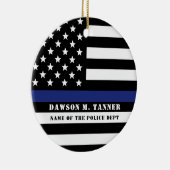 Personalisierter Polizeibeamter Thin Blue Line US- Keramik Ornament (Rechts)