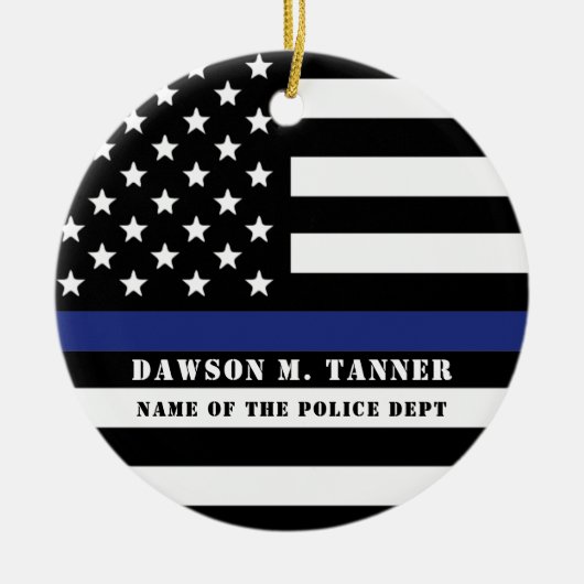 Personalisierter Polizeibeamter Thin Blue Line US- Keramik Ornament (Vorne)