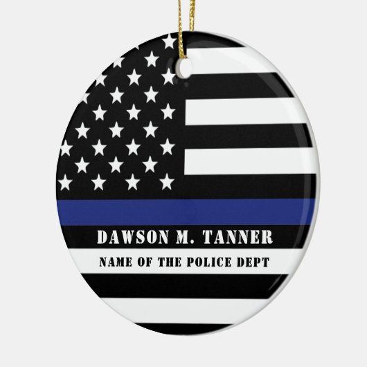 Personalisierter Polizeibeamter Thin Blue Line US- Keramik Ornament (Links)
