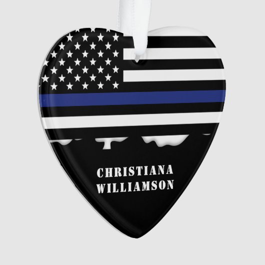 Personalisierter Polizeibeamter Thin Blue Line US- Ornament (Vorderseite)