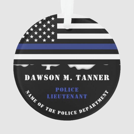 Personalisierter Polizeibeamter Thin Blue Line US- Ornament (Rückseite)