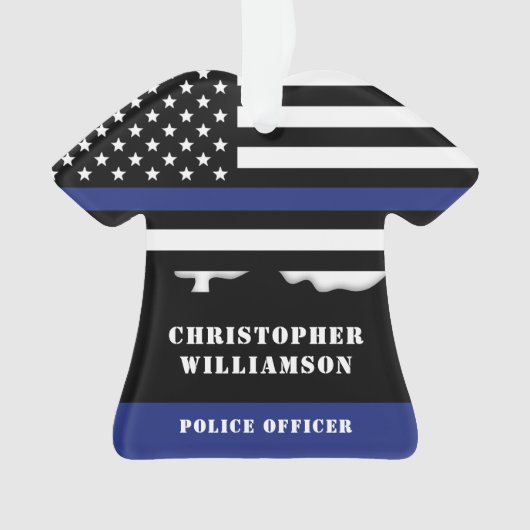 Personalisierter Polizeibeamter Thin Blue Line US- Ornament (Vorderseite)