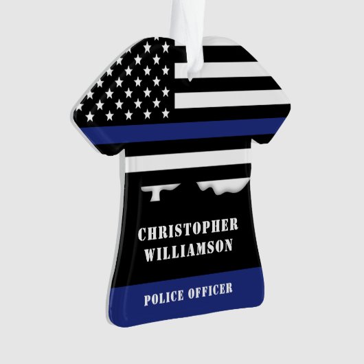 Personalisierter Polizeibeamter Thin Blue Line US- Ornament (Vorderseite)