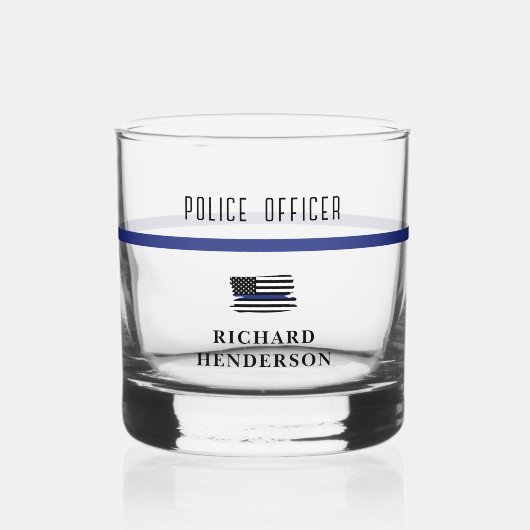 Personalisierter Polizeibeamter Thin Blue Line Whiskyglas (Vorderseite)