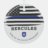 Personalisierter Polizeihund K9 Offizier Thin Blue Ornament Aus Glas (Vorderseite)