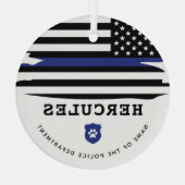 Personalisierter Polizeihund K9 Offizier Thin Blue Ornament Aus Glas (Rückseite)