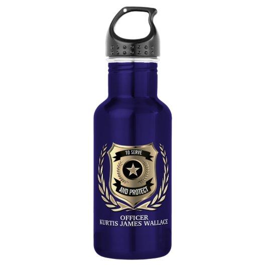Personalisierter Polizeischild Edelstahlflasche (Vorderseite)