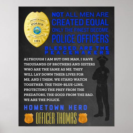 Personalisierter Polizist Geschenk. Polizeizeichen Poster (Vorne)