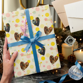 Personalisierter Polka Dot mit Fotos und Namen Geschenkpapier