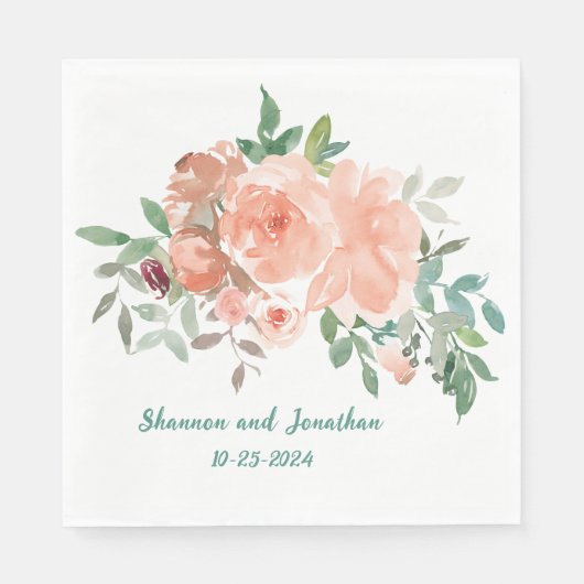 Personalisierter Polterabend Napkins Peach Rose Serviette (Vorderseite)
