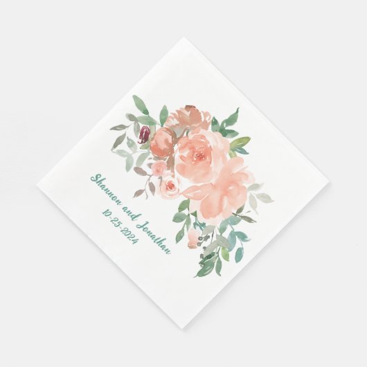 Personalisierter Polterabend Napkins Peach Rose Serviette (Ecke)