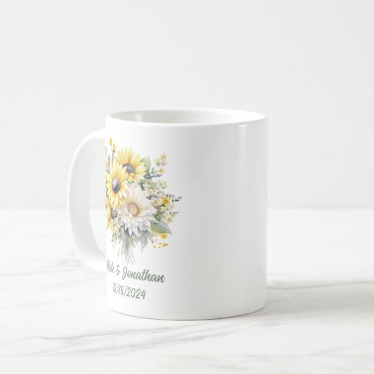 Personalisierter Polterabend Sonnenblumen Kaffeetasse (Vorderseite Links)