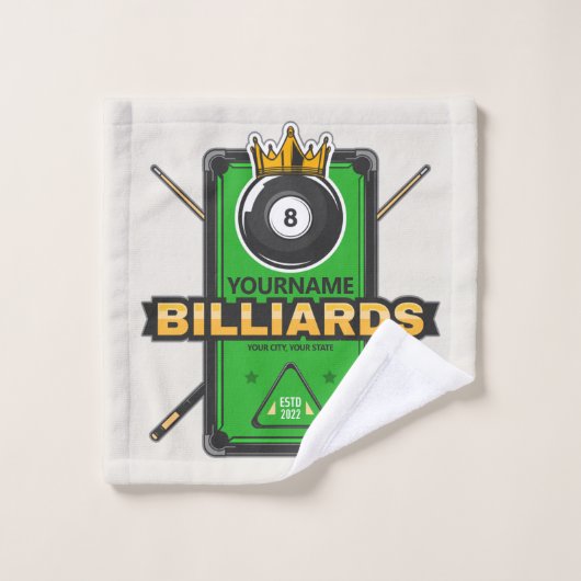 Personalisierter Pool Hall NAME 8 Ball Crown Billi Badhandtuch Set (Waschlappen)