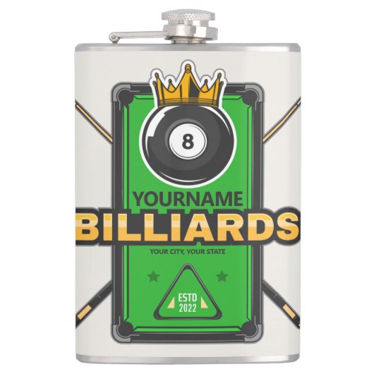 Personalisierter Pool Hall NAME 8 Ball Crown Billi Flachmann (Vorderseite)