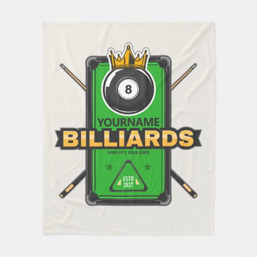 Personalisierter Pool Hall NAME 8 Ball Crown Billi Fleecedecke (Vorderseite)