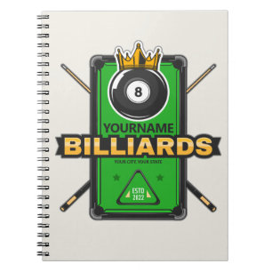 Personalisierter Pool Hall NAME 8 Ball Crown Billi Notizblock