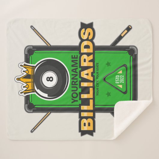Personalisierter Pool Hall NAME 8 Ball Crown Billi Sherpadecke (Vorderseite (Horizontal))