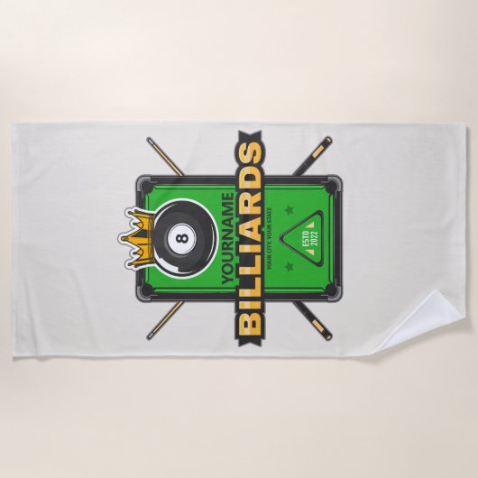Personalisierter Pool Hall NAME 8 Ball Crown Billi Strandtuch (Vorderseite)