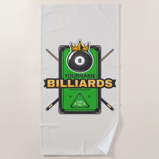 Personalisierter Pool Hall NAME 8 Ball Crown Billi Strandtuch (Vorderseite)