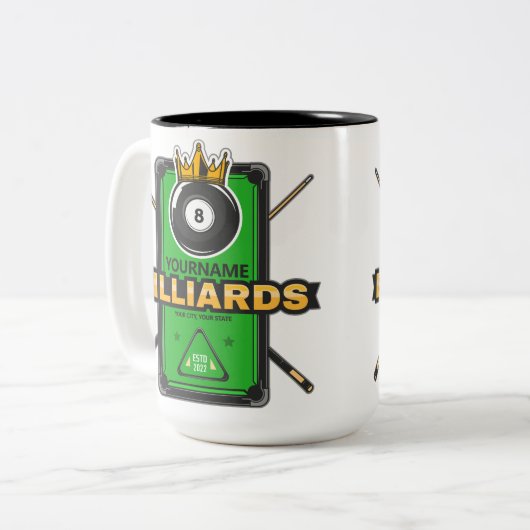 Personalisierter Pool Hall NAME 8 Ball Crown Billi Zweifarbige Tasse (Vorderseite Links)