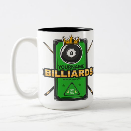 Personalisierter Pool Hall NAME 8 Ball Crown Billi Zweifarbige Tasse (Links)