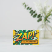 Personalisierter Pop Art Comic ZAP Visitenkarte (Stehend Vorderseite)