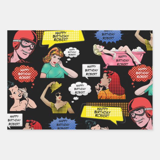 Personalisierter Pop Art Geschenkpapier Set (Vorderseite)