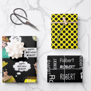 Personalisierter Pop Art Geschenkpapier Set