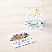 Personalisierter Pop Art Retro Summer Beach Unters Rechteckiger Pappuntersetzer (Vor Ort)