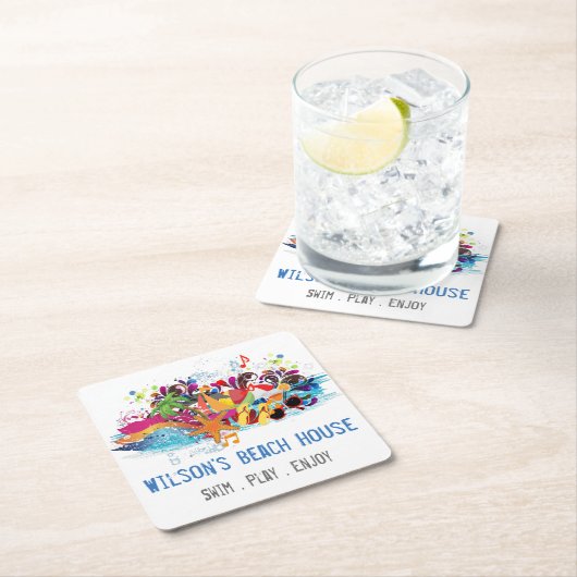 Personalisierter Pop Art Retro Summer Beach Unters Rechteckiger Pappuntersetzer (Vor Ort)