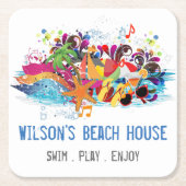 Personalisierter Pop Art Retro Summer Beach Unters Rechteckiger Pappuntersetzer (Vorderseite)