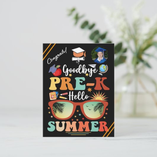 Personalisierter Pre-k-Abschluss Sommer Ankündigungspostkarte (Stehend Vorderseite)