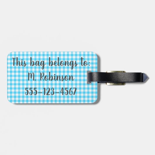 Personalisierter Preppy blauer Gepäckanhänger (Rückseite horizontal)
