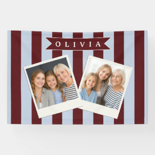 Personalisierter Preppy Braun Blau Cabana Streifen Banner