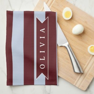 Personalisierter Preppy Braun Blau Cabana Streifen Geschirrtuch