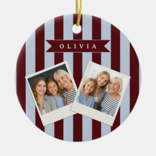 Personalisierter Preppy Braun Blau Cabana Streifen Keramik Ornament