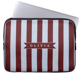 Personalisierter Preppy-Braun-Blau-Cabana-Streifen Laptopschutzhülle