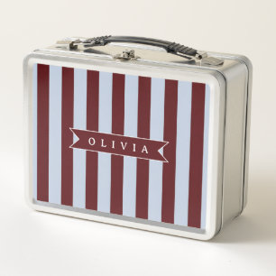 Personalisierter Preppy Braun Blau Cabana Streifen Metall Brotdose