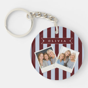 Personalisierter Preppy-Braunblaue-Cabana-Streifen Schlüsselanhänger