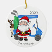 Personalisierter Preppy Golf Cart Santa Rentier Keramik Ornament (Vorne)