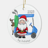 Personalisierter Preppy Golf Cart Santa Rentier Keramik Ornament (Links)