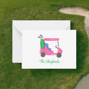 Personalisierter Preppy-Pink-Golfwagen Mitteilungskarte