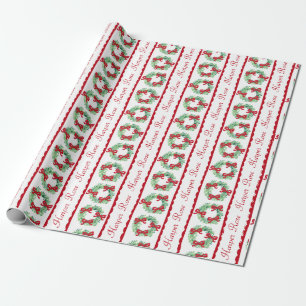 Personalisierter Preppy-Weihnachtskranz mit roten Geschenkpapier