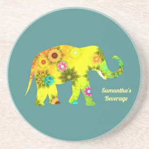 Personalisierter psychedelischer Blumenelefant Getränkeuntersetzer