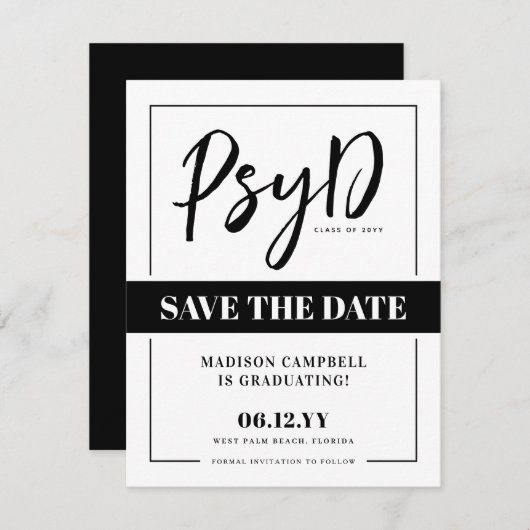 Personalisierter PsyD-Doktor der Psychologie Save The Date (Vorne/Hinten)